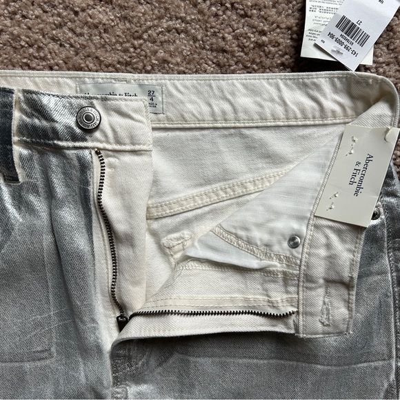 Abercrombie & Fitch Metallic Silver Denim High Rise Midi Skirt NWT Size 27/4 - Picture 8 of 14